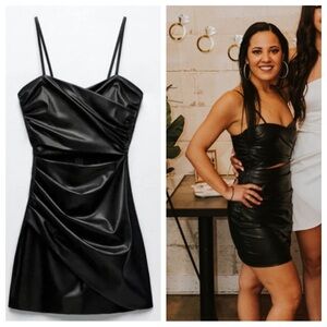 Zara Black Faux Leather Cutout Mini Dress S